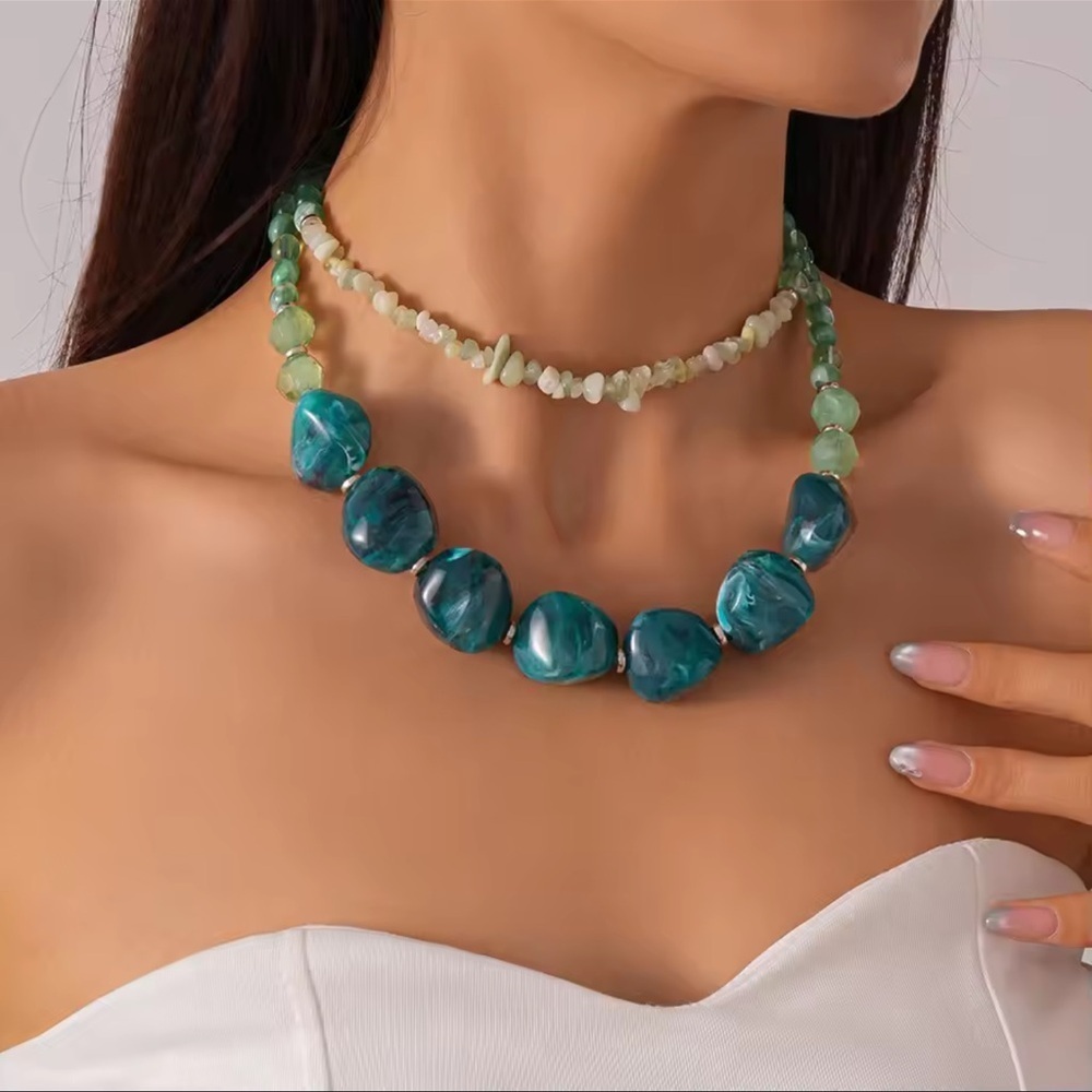 Vintage Blue Beaded Necklace Set